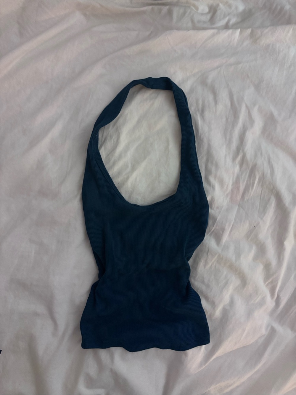 Garage Teal Ribbed Halter Tank Top